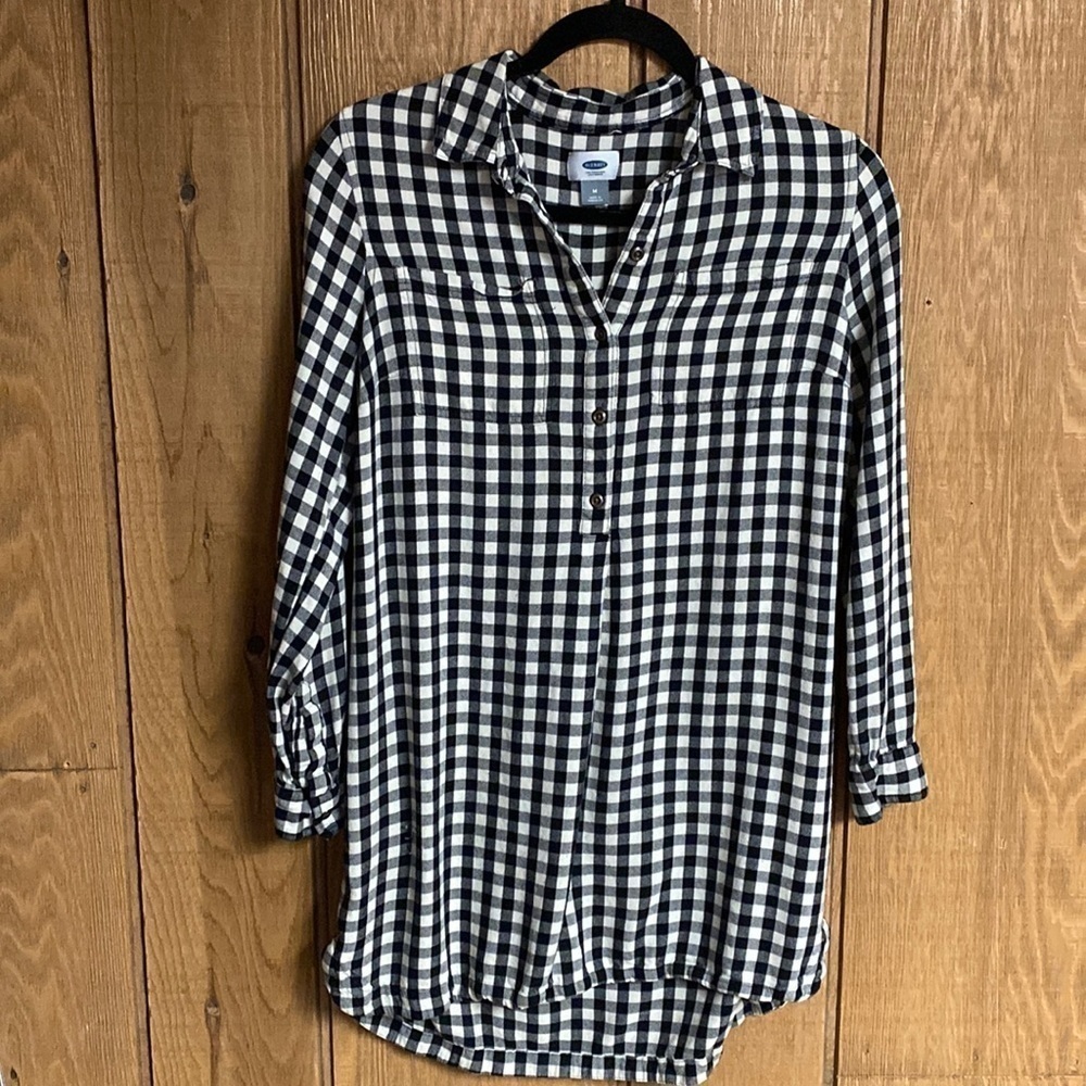 OLD‎ Navy high-low black and white gingham popover flannel shirt size M EUC